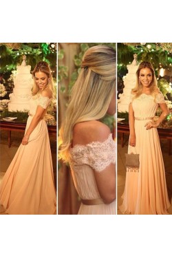 Lace Chiffon Off-the-Shoulder Long Prom Formal Evening Party Dresses 3020821