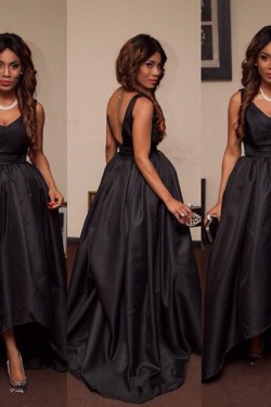 High Low V-Neck Black Prom Formal Evening Party Dresses 3020827