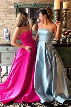 Beaded Strapless Satin Long Prom Formal Evening Party Dresses 3020831