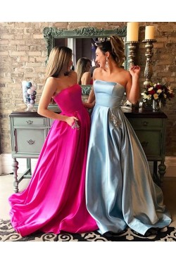 Beaded Strapless Satin Long Prom Formal Evening Party Dresses 3020831