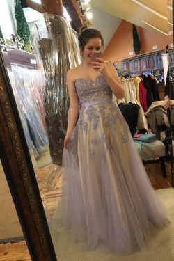 Elegant Lace Appliques Tulle Long Prom Formal Evening Party Dresses 3020832