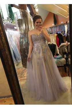 Elegant Lace Appliques Tulle Long Prom Formal Evening Party Dresses 3020832