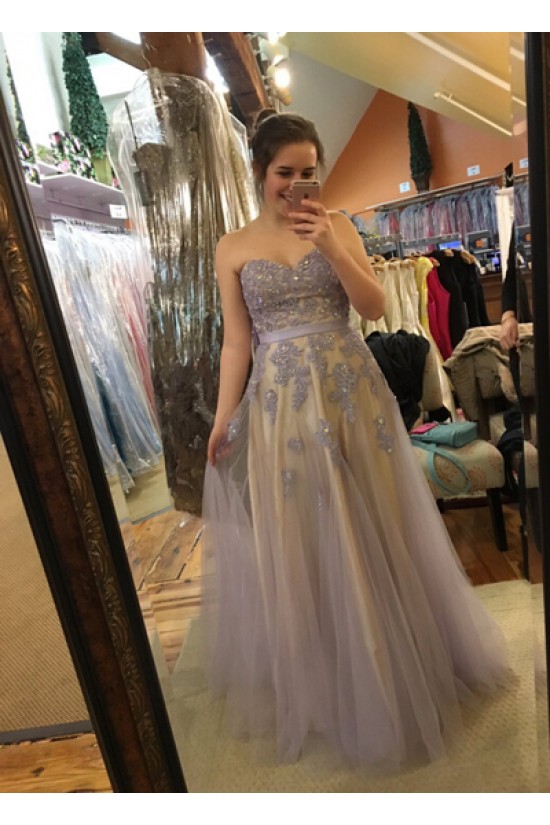 Elegant Lace Appliques Tulle Long Prom Formal Evening Party Dresses 3020832