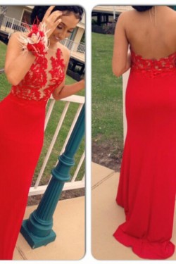 Long Red Halter Lace Prom Formal Evening Party Dresses 3020833