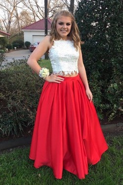 Two Pieces Red White Lace Prom Formal Evening Party Dresses 3020841