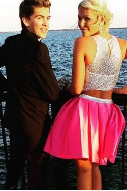 Beaded Two Pieces Short Prom Formal Evening Party Dresses 3020842