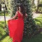 Long Red V-Neck Lace Chiffon Prom Formal Evening Party Dresses 3020844