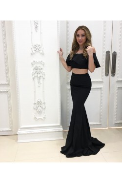 Mermaid Two Pieces Long Black Prom Formal Evening Party Dresses 3020845
