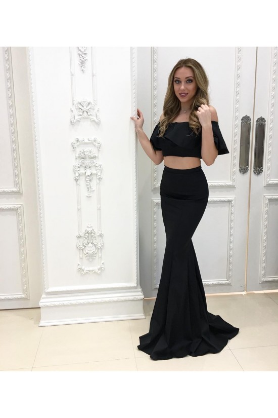 Mermaid Two Pieces Long Black Prom Formal Evening Party Dresses 3020845