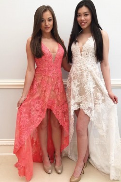 High Low V-Neck Lace Prom Formal Evening Party Dresses 3020850