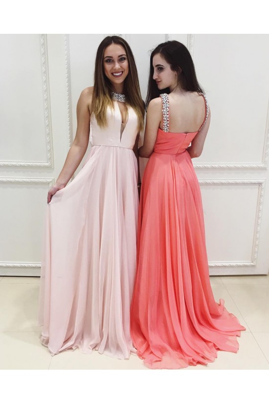 Beaded Long Chiffon Prom Formal Evening Party Dresses 3020851
