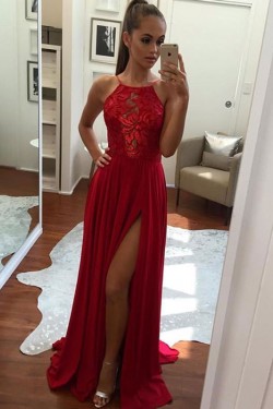 Long Red Lace Chiffon Prom Formal Evening Party Dresses 3020855