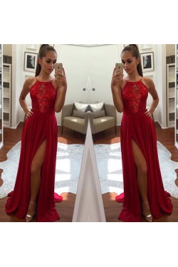Long Red Lace Chiffon Prom Formal Evening Party Dresses 3020855