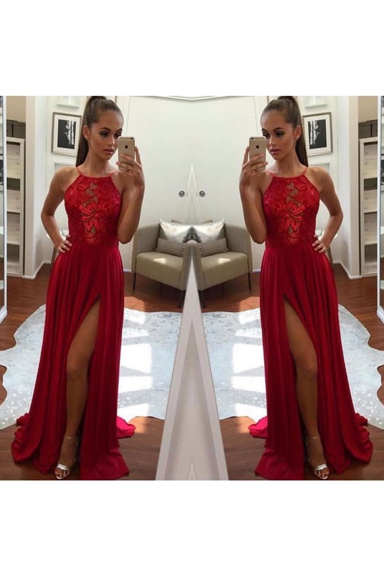 Long Red Lace Chiffon Prom Formal Evening Party Dresses 3020855