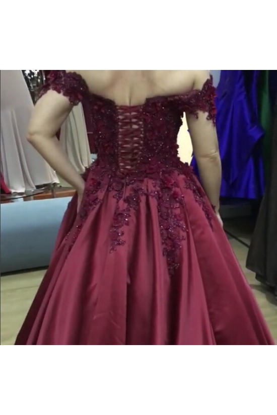 Ball Gown Off-the-Shoulder Purple Long Lace Prom Formal Evening Party Dresses 3020858
