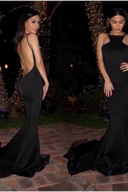 Mermaid Backless Long Black Prom Formal Evening Party Dresses 3020863