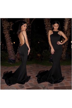 Mermaid Backless Long Black Prom Formal Evening Party Dresses 3020863