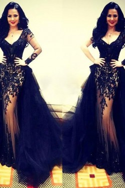 Sexy V-Neck Long Sleeves Lace Prom Formal Evening Party Dresses 3020865