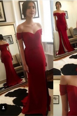 Long Red Off-the-Shoulder Mermaid Prom Formal Evening Party Dresses 3020867