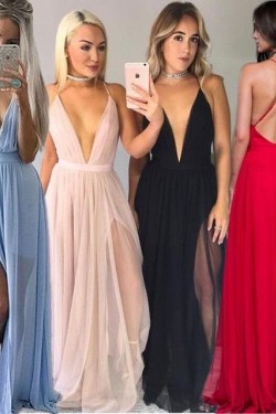 Sexy Deep V-Neck Long Prom Formal Evening Party Dresses 3020868