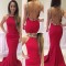 Beaded Long Red Mermaid Backless Prom Formal Evening Party Dresses 3020878