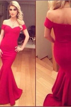 Mermaid Off-the-Shoulder Long Red Prom Formal Evening Party Dresses 3020879