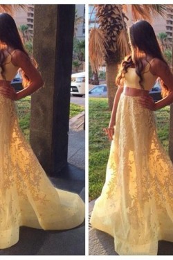Long Yellow Two Pieces Lace Prom Formal Evening Party Dresses 3020889