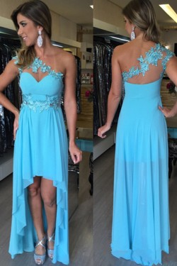 High Low One-Shoulder Lace Chiffon Short Prom Homecoming Cocktail Graduation Dresses 3020890