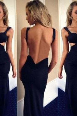 Mermaid Backless Long Blue Prom Formal Evening Party Dresses 3020892