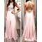 A-Line V-Neck Long Pink Lace Prom Formal Evening Party Dresses 3020893