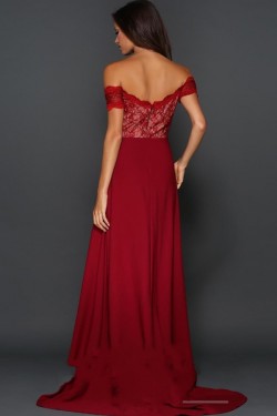 Long Red Lace Off-the-Shoulder Prom Formal Evening Party Dresses 3020894