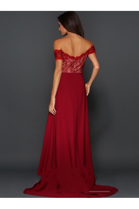 Long Red Lace Off-the-Shoulder Prom Formal Evening Party Dresses 3020894