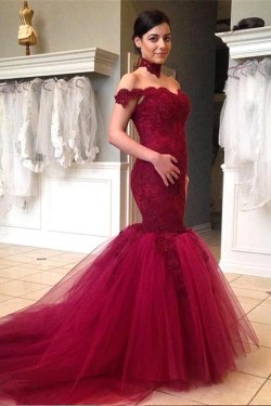 Mermaid Off-the-Shoulder Lace Long Prom Formal Evening Party Dresses 3020895