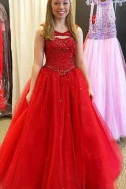 Beaded Long Red Ball Gown Prom Formal Evening Party Dresses 3020899