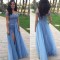 Long Blue Off-the-Shoulder Lace Tulle Prom Formal Evening Party Dresses 3020905