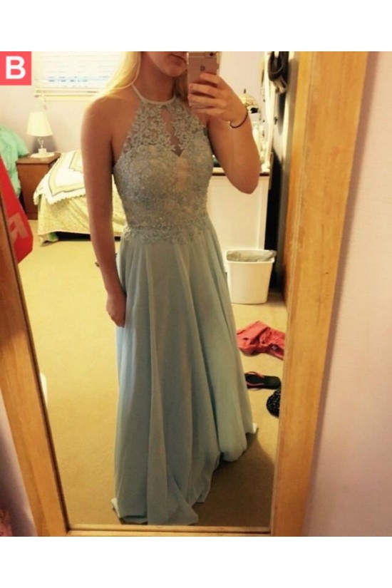 Long Green Lace Appliques and Chiffon Prom Formal Evening Party Dresses 3020907