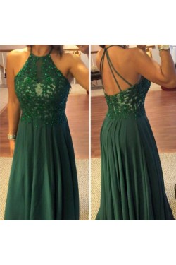 Long Green Lace Appliques and Chiffon Prom Formal Evening Party Dresses 3020907