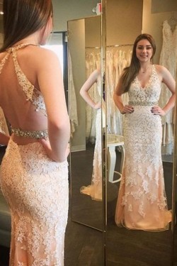 Mermaid Beaded Lace Appliques Long Prom Formal Evening Party Dresses 3020908