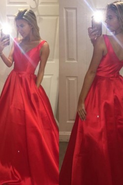 Long Red V-Neck Prom Formal Evening Party Dresses 3020910