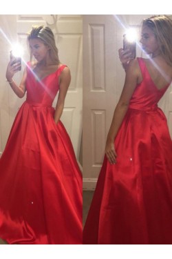 Long Red V-Neck Prom Formal Evening Party Dresses 3020910