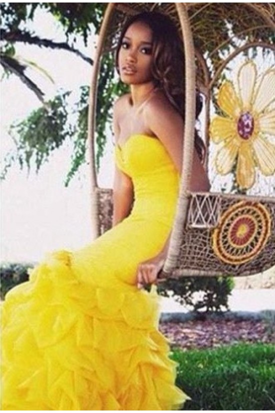 Mermaid Long Yellow Prom Formal Evening Party Dresses 3020911