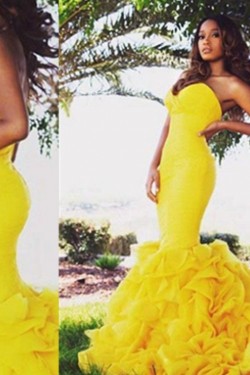 Mermaid Long Yellow Prom Formal Evening Party Dresses 3020911