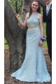 Halter Mermaid Two Pieces Beaded Lace Prom Formal Evening Party Dresses 3020914
