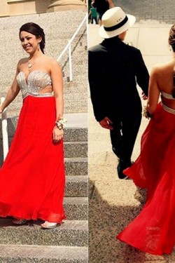 Beaded Long Red Chiffon Prom Formal Evening Party Dresses 3020919