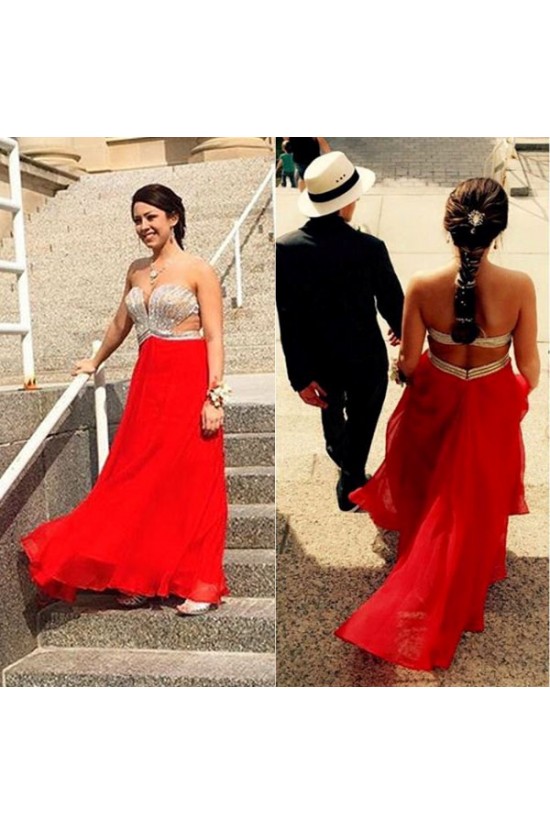 Beaded Long Red Chiffon Prom Formal Evening Party Dresses 3020919