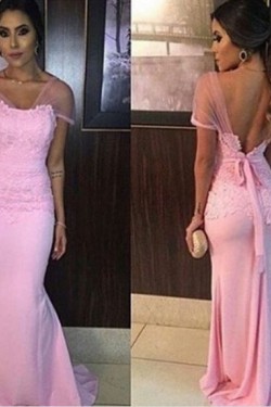 Mermaid Long Pink Lace Appliques Prom Formal Evening Party Dresses 3020923