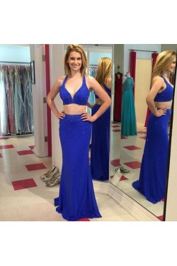 Beaded Long Blue Two Pieces Prom Formal Evening Party Dresses 3020927