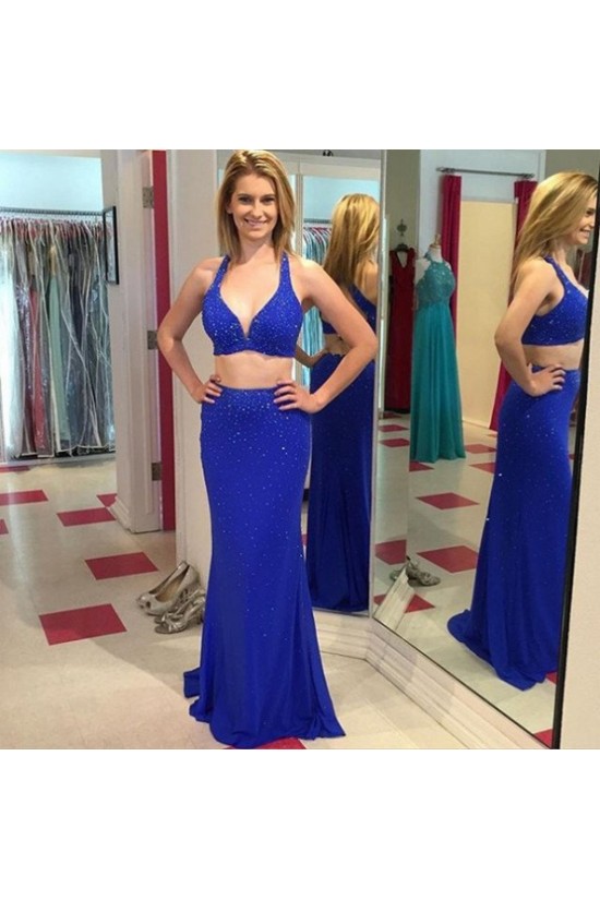 Beaded Long Blue Two Pieces Prom Formal Evening Party Dresses 3020927
