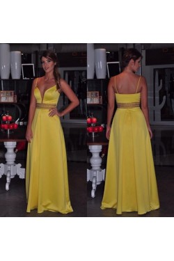 Long Yellow Spaghetti Straps Prom Formal Evening Party Dresses 3020930