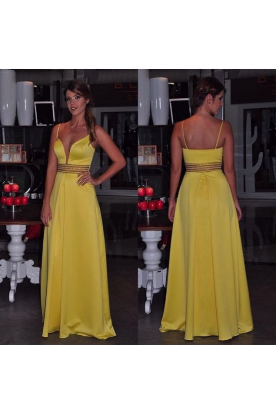 Long Yellow Spaghetti Straps Prom Formal Evening Party Dresses 3020930